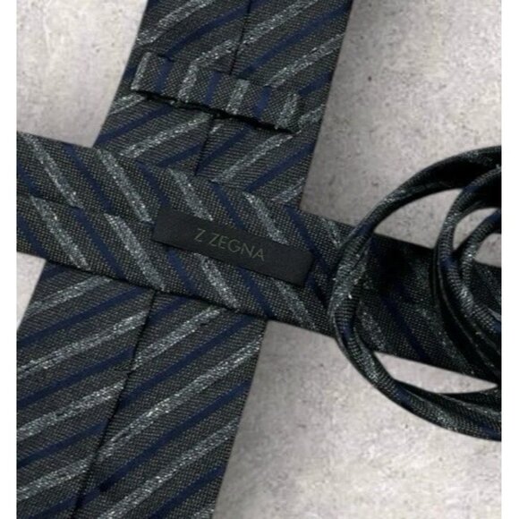 Z ZEGNA Silk Tie ITALY Gray Striped W:3.2" EUC - Picture 2 of 6